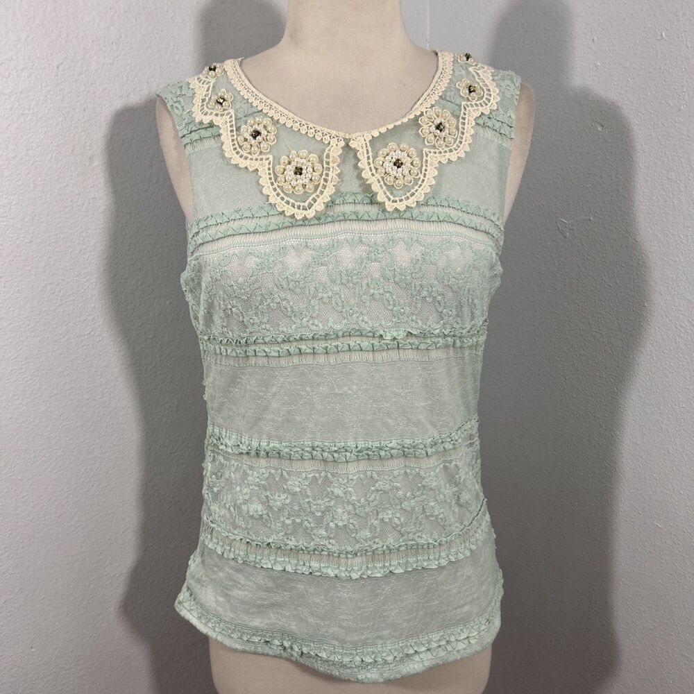 Body Central Top Women M Mint Green Peter Pan Fairy Feminine Festival Blouse Y2K